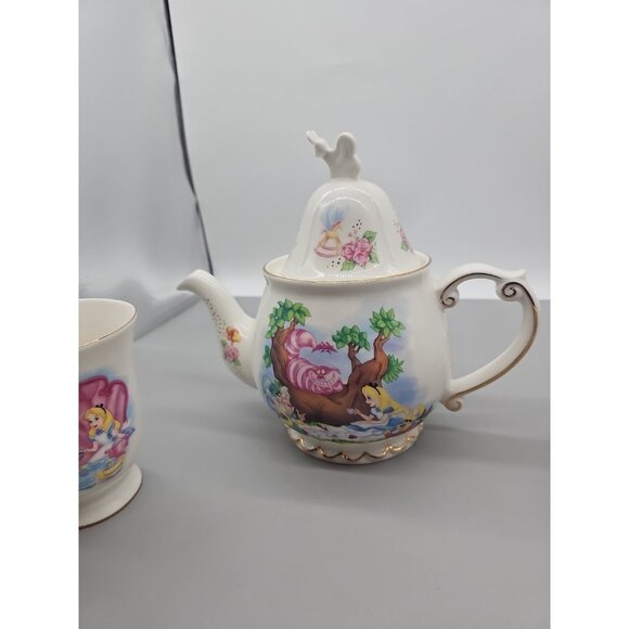 Disney Alice in Wonderland Cheshire Cat Ceramic 4 Piece Tea Set Cups Pot Vintage - Picture 4 of 16